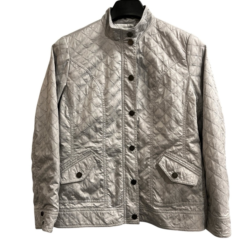 Laura Ashley Womens Jacket Women S Gray Quilted Textured Lightweight Button Down